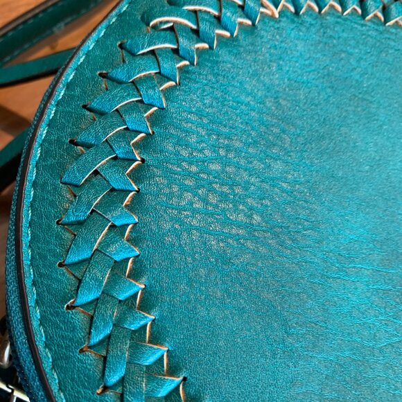 Ampere purse, cross body, mini, holds iphone, round, vegan leather, turquoise - Picture 3 of 16